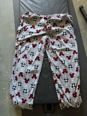 Gray Fleece Lounge Pants with Red & Black Plaid Mickey Heads